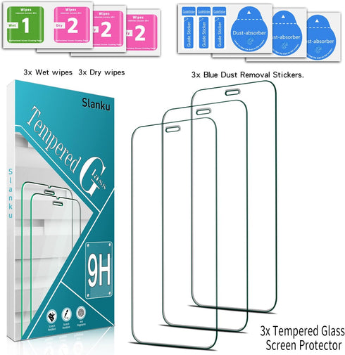 Slanku Tempered Glass Screen Protector for iPhone 12 Mini (5.4-inch) - 3-Pack, Easy Install, Bubble-Free, Case Friendly