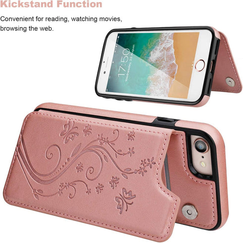 Vaburs Wallet Case for iPhone SE(2022) 5G/SE(2020)/7/8 - Embossed Butterfly Premium PU Leather with Card Holder