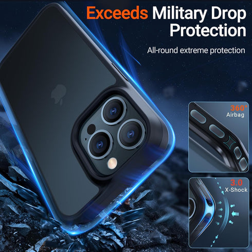 TORRAS Upgraded Shockproof Case for iPhone 13 Pro Max, Military Grade Drop Protection, Translucent Matte Slim Case,
