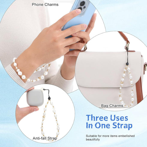 LXUEJIE 1 Pc Pearl Phone Charm, Beaded Phone Lanyard Kawaii Handmade Acrylic Wrist Strap For Phones Camera Keychain