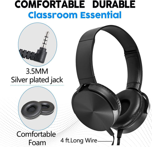 5-Pack,Durable 3.5mm Bulk Kids Headphones for School Classroom Wired On-Ear Plug for Kids,Students,Computer,Kindle