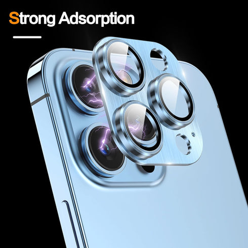 YWXTW 3D Alloy Metal & Tempered Glass Camera Lens Protector for iPhone 13 Pro/Pro Max - Full Coverage, Sierra Blue.