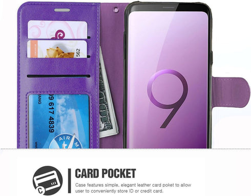 Samsung Galaxy S9 Wallet Case - Purple, with Card Slots & Kickstand