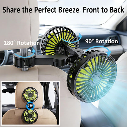3 360 Car Fans for Backseat Kids, Car Fans Dual Head that Blow Cold Air, Cooling USB Back Seat Speed Degree Rotatable