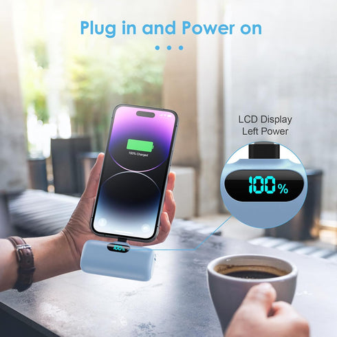 Small Portable Charger for iPhone, Upgraded 5000mAh PD Fast Charging Power Bank, Mini Plug-in Battery Pack, Compatible