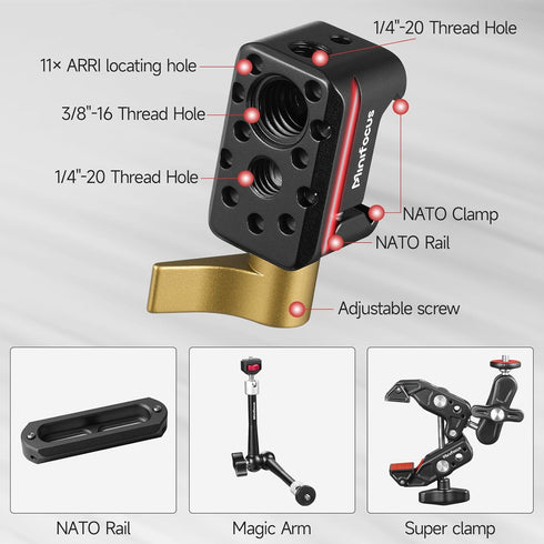 NATO Clamp, NATO Rail Lock Clamp Quick Release with 1/4" 3/8" ARRI Thread, Standard NATO Clamp for Camera Cage Friction Arm Ballhead Cold Shoe Monitor Mount