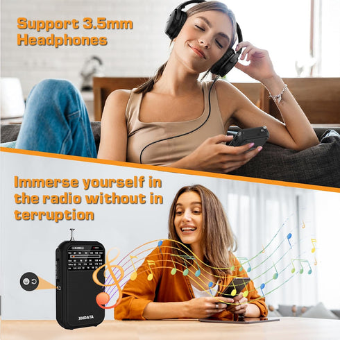 D220 Portable Radio AM FM SW, Battery Operated Radio with Headphone Jack, Excellent Reception Pocket Radio
