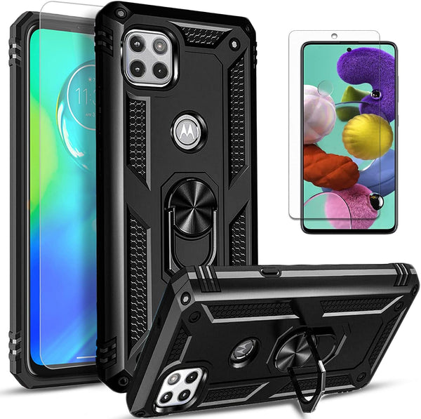 STARSHOP Compatible Motorola One 5G Ace Phone Case - Military Grade Shockproof Protective Cover with Tempered Glass