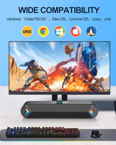 LENRUE Computer Speakers for Desktop, 10W PC Speakers for Desktop/Laptop/Tablet/Monitor, USB Soundbar