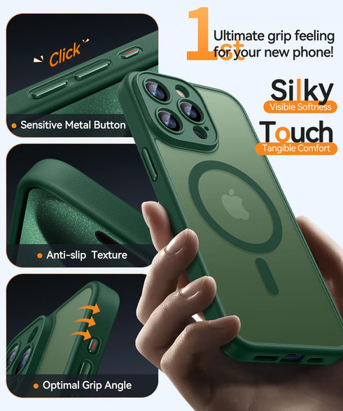 CANSHN Magnetic Case for iPhone 15 Pro Max, Full Camera Protection, Compatible with MagSafe - Deep Green
