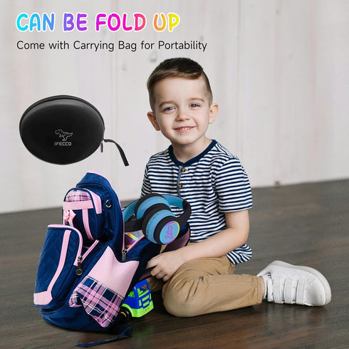 IFECCO Wireless Kids Headphones with Microphone, Cute Light Up Dinosaur Bluetooth Headphones with Case for Travel Gifts