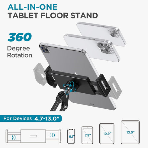 InnoGear Tablet Floor Stand, Overhead Bed Phone Stand Adjustable Holder Universal Floor Stand Compatible with iPhone