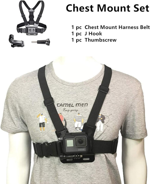 Chest Mount Harness Chesty Vest Head Mount Strap for Action Camera Compatible with GoPro Hero 11, 10, 9, 8, Max