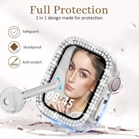 Bling Case with HD Screen Protector for Women, Compatible with Apple Watch 40mm, Diamond Protective Face Cover, PC
