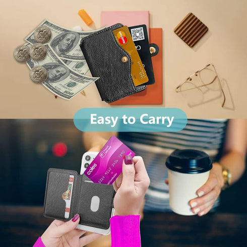 ?? Phone Wallet Stick On - Credit Card Holder for Cell Phone, Stick on for Back of Phone or Phone Case (Black)