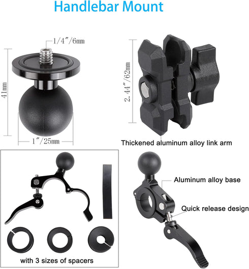 Motorcycle Bike Handlebar Helmet Mount Bundle for Insta360 X4, GO 3, X3, X2, ONE RS, GoPro 12/11/10/9/8/7/6/5