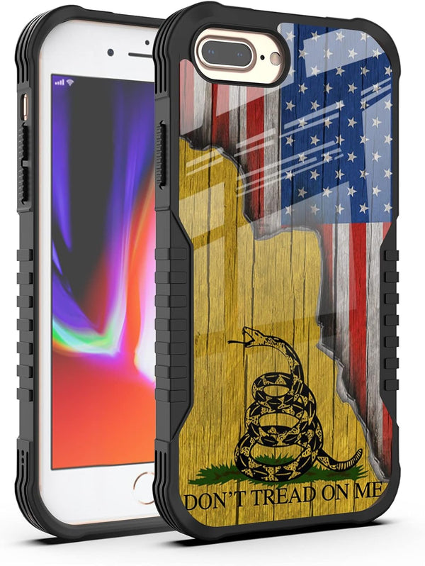 iPhone 8 Plus/7 Plus Case, Don't Tread On Me American Us Flag Retro PC Backplane Protection + Soft Silicone TPU