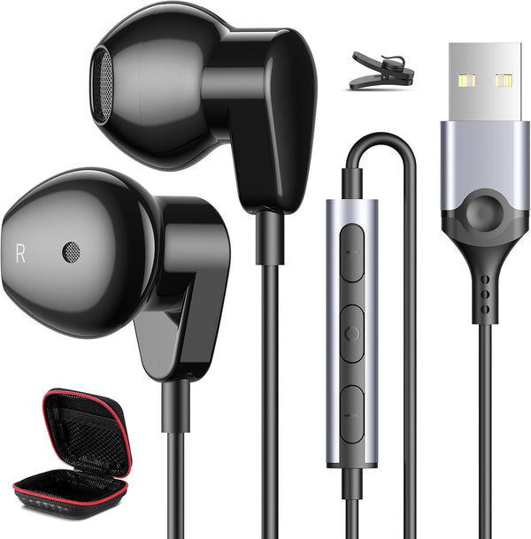 USB Headphone for PC Laptop Wired Earbuds, Computer Headset with Microphone Volume Control Mute Button, Lightweight