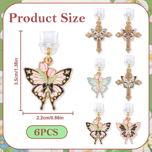 6 Butterfly Dust Plug Charm - Pcs Butterfly Flower Cross Dust Plug Charm Type C With Kindle and Phone Usb C Charging