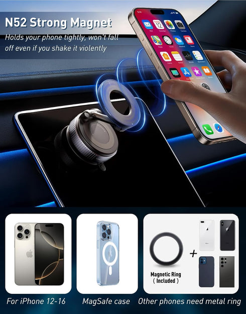 E EAKSON 360 17 16 15 14 13 12 Magnetic Suction Cup Phone Mount for Magsafe, Adjustable Magnetic Car Phone Holder