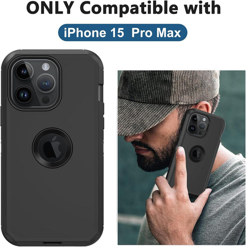for iPhone 15 Pro Max Case, with Built in Screen Protector Heavy Duty Drop Protection, Full Body Rugged Shockproof Dust Proof Protective Phone Cover for Apple iPhone 15 Pro Max 6.7” (Black)