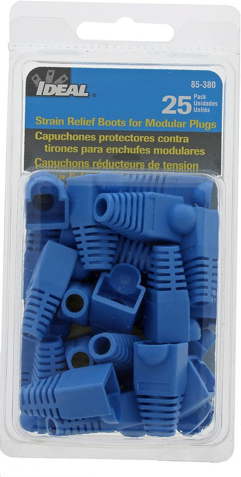 IDEAL Industries, Inc. 85-380 RJ-45 Snagless Strain Boots, Blue, 25 Boots for CAT5e, CAT6 Cables, 5.5mm