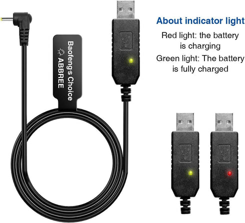 BaoFeng 2.5mm USB Charger Cable with Indicator Light for UV-5R, AR-152, UV-82, 3800mAh Battery (1)