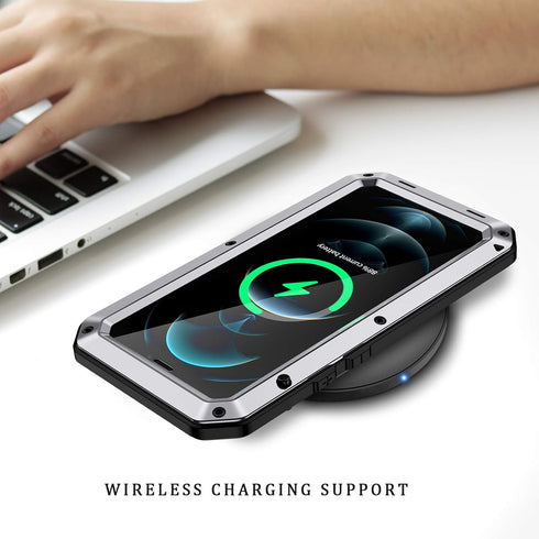 Lanhiem Metal Case for iPhone 12 Pro Max, Heavy Duty Shockproof Rugged Case with Built-in Glass Screen Protector