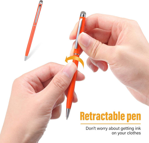 Outus 12 Pieces Stylus Pens for Touch Screens, Retractable Fiber Tip 2 in 1 Capacitive Ballpoint Pen for iPad iPhone