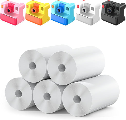 Instant Print Paper - 5 Rolls Black & White for Kids Instant Print Camera, NO-Ink HD Thermal Print Paper Set