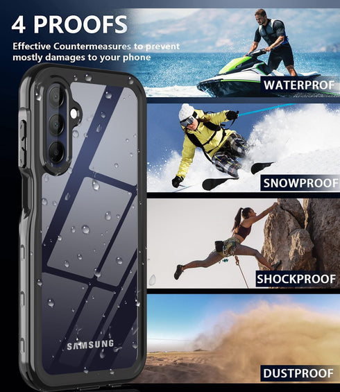 Samsung Galaxy A15 5G Case, Waterproof with Built-in Screen Protector, 360° Full Body Shockproof Heavy Duty (Black)