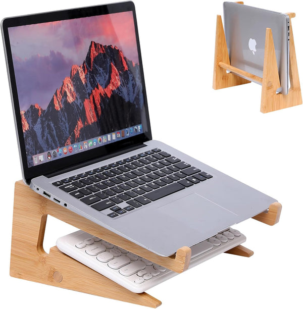 YOCAHAOY Wooden Laptop Stand Vertical Laptop for 13-18.6in Bamboo Stand for Desk,Laptop Stand
