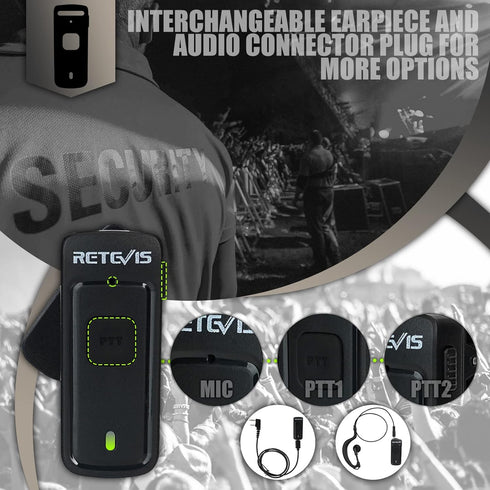 Retevis AI Active Noise Reduction Walkie Talkie Earpiece with Mic, Rechargeable C-Type, 2 PTT, Compatible with BAOFENG,