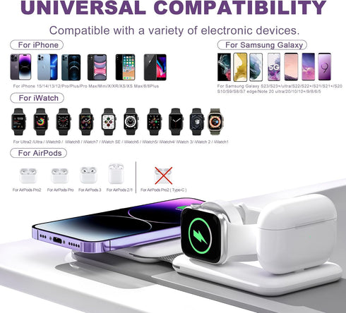 3 in 1 Wireless Charger, Foldable Magnetic Charging Station for Multiple Apple Devices, Compatible with iPhone