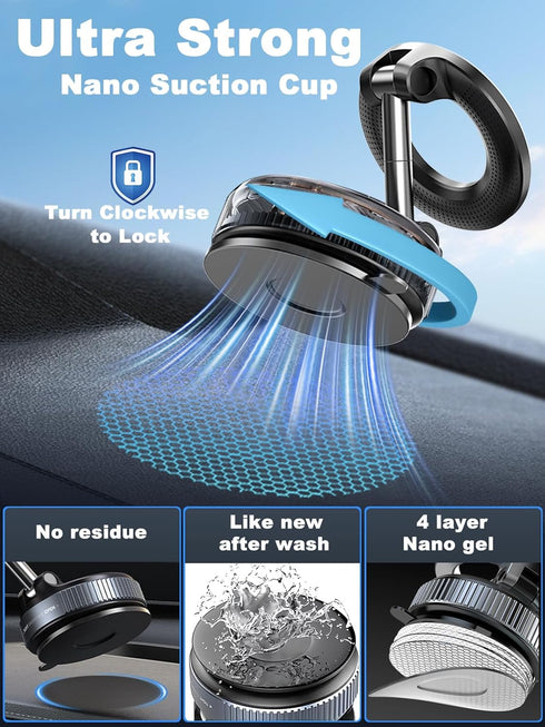 snanlen 360 108+LBS 3000gf 17/16 Upgraded Nano Gel Vacuum Magnetic Phone Holder, Heavy Duty Suction Cup Phone Mount