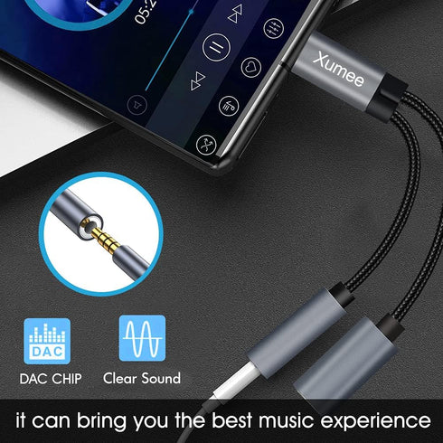 Xumee USB Type C to 3.5mm Headphone and Charger Adapter, 2-in-1 USB C to Aux Audio Jack for iPhone 15 Pro Max, Galaxy