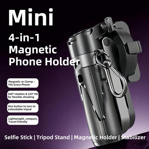 MiniLuxis 4-in-1 Magnetic Phone Tripod, Portable Selfie Stick, Pocket Size Foldable Extendable Tripod for iPhone