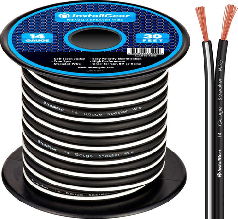InstallGear 14 Gauge AWG 30ft Black Speaker Wire Cable for Car and Home Theater