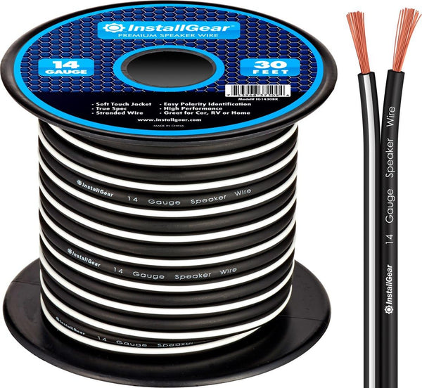 InstallGear 14 Gauge AWG 30ft Black Speaker Wire Cable for Car and Home Theater