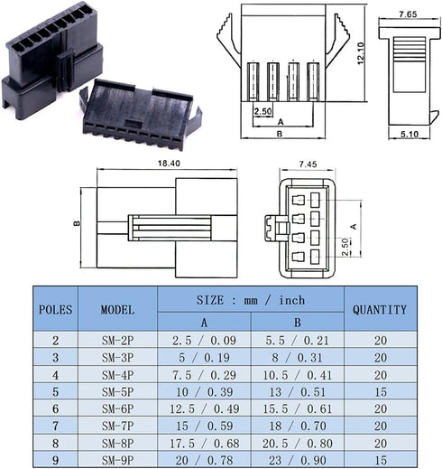 Glarks 1940Pcs 2.5mm Pitch 2/3/4/5/6/7/8/9 Pin Male and Female Plug Housing and Male/Female Pin Header Perfectly Compatible with JST-SM Connector Assortment Kit by Glarks