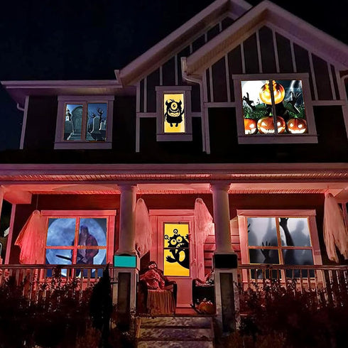 Halloween Window Projector, Outdoor Halloween Projectors, LED Holographic Projection Lamp, 6 Halloween Movies, 6