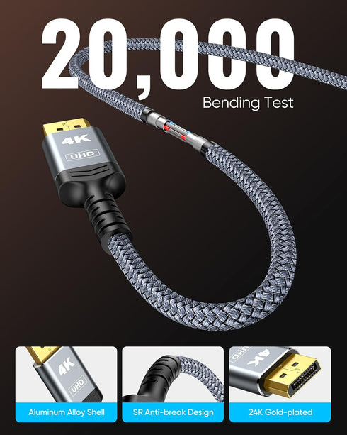 4K 10ft 1.4 4K@30Hz, 2K@60Hz, 1080P Highwings DisplayPort to HDMI, Uni-Directional DP (Source) to HDMI (Display) Cable