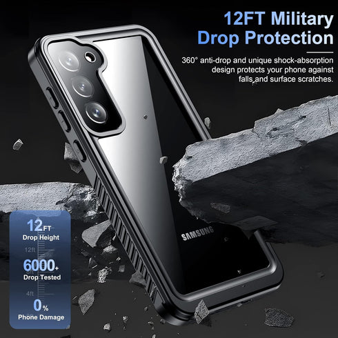 Temdan Samsung Galaxy S23 Case, Waterproof with Built-in Lens & Screen Protector, Full Body Shockproof, Black/Clear
