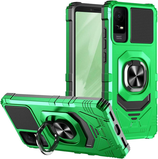 TJS Heavy Duty Drop Protection Case for TCL ION X/V/40 Z, Metal Ring Magnetic Kickstand - Green