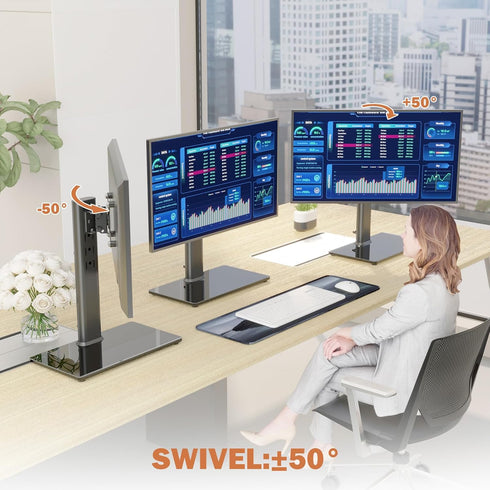 Single LCD Computer Monitor Free-Standing Desk Stand, Height Adjustable for 13-32 Inch Screens, Holds up to 77 lbs