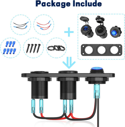 Qidoe 12V USB Panel Cigarette Lighter Socket with Rocker Switch, 58W Multiport USB Outlet for Car Marine RV Truck