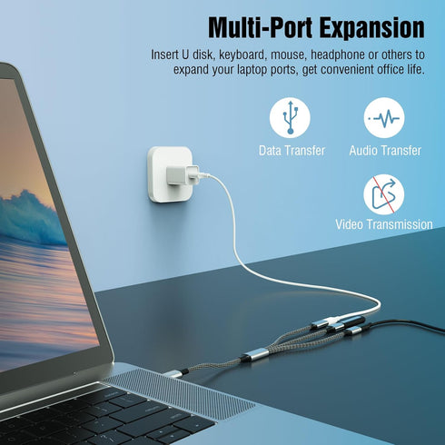 TiMOVO USB C Splitter Adapter Y Cable, USB-C Male to 2 USB-C Female & 1 USB-A Female Ports Converter for Steam Deck,