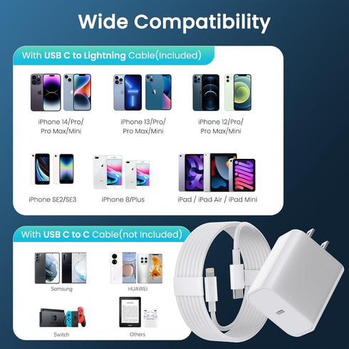 iPhone Charger Fast Charging 2Pack 20W PD USB C Wall Block with 6&10FT USB C to Lightning Cable for iPhone 14 Pro Max