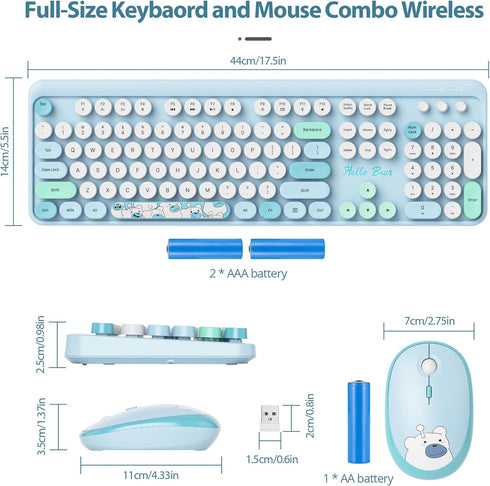 Fogruaden Wireless Keyboard and Mouse Combo, 2.4GHz Retro Typewriter Keyboard, 104 Full Size Round Keycap Cute Computer
