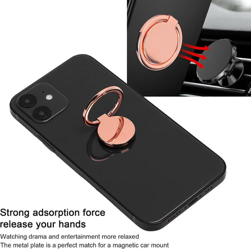 Phone Ring Holder, Mobile Phone Finger Ring Grip, 360 Adjustable Metal Holder, Magnetic Car Mount for Mobile Phones and